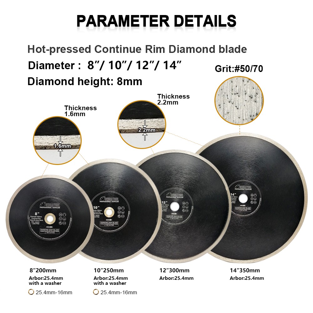 8''/10''/12''14'' Continuous Rim Diamond Saw Blades Cutting Disc Diamond Cutting Tools