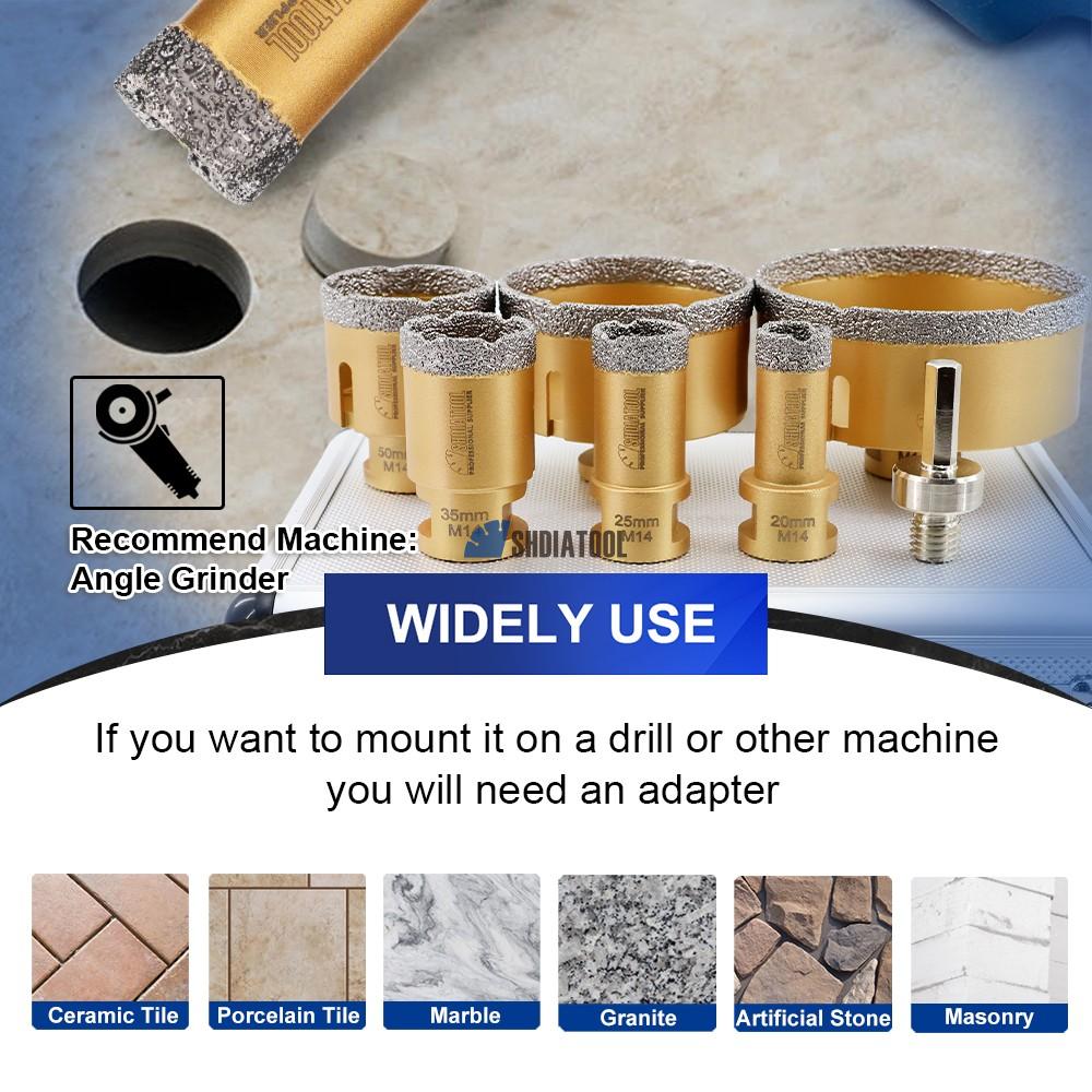 7PCS M14 Thread Dry/Wet Diamond Core Drill Bit Set Vacuum Brazed Hole Saw Diamond Drill Bit Kit for Tile Masonry Marble