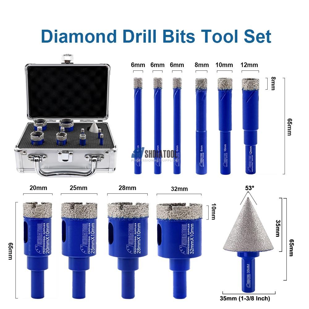 11PCS Vacuum Brazed Diamond Core Drill Bits Set Hole Saw Round Shank Tile Chamfer Kit for Porcelain Ceramic Marble Granite Brick