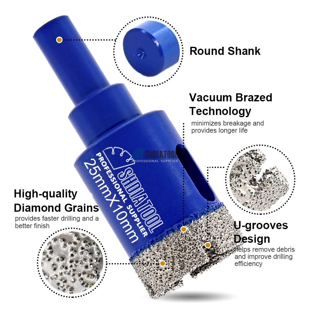 11PCS Vacuum Brazed Diamond Core Drill Bits Set Hole Saw Round Shank Tile Chamfer Kit for Porcelain Ceramic Marble Granite Brick