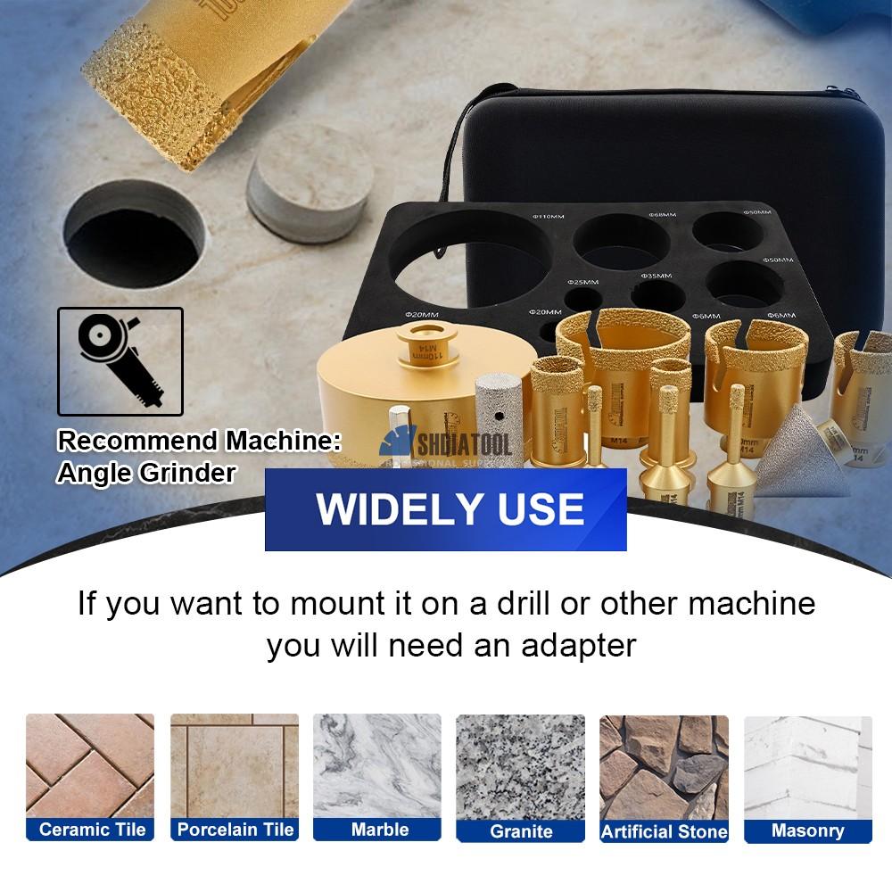 12PCS Vacuum Brazed Diamond Drill Core Bits Set Chamfer Finger Milling Beveling Bit Hole Saw Kit for Marble Granite