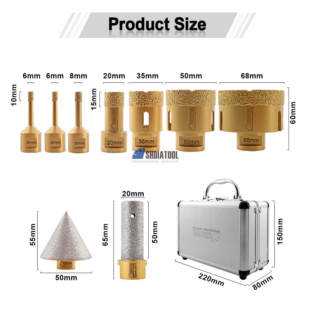 1set/9pcs Marble Diamond Hole Saw Cutter Vacuum Brazing Diamond Core Drill Bit Finger Milling Bit Beveling Bit Set for Tile