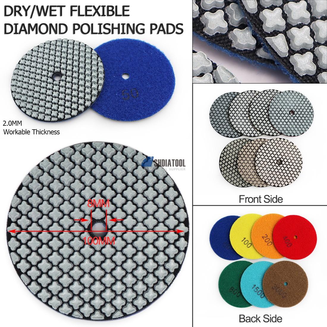 4''/100mm Dry or Wet Use Flexible Resin Bond Diamond Floor Polishing Pad #50-3000 For Floor Marble Granite Abrasive Tool