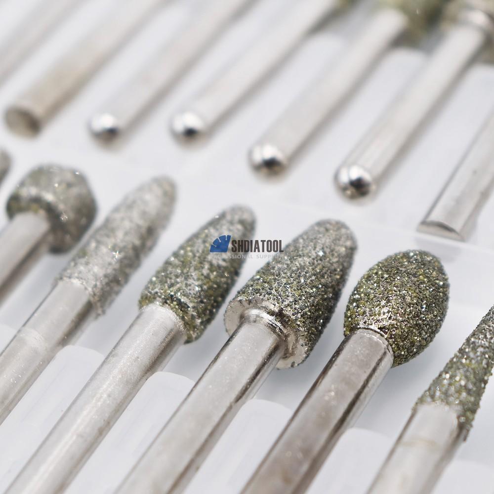 Whole set Electroplated Diamond Grinding Bits Grinding Heads Carving Bits Grinding Burrs for Granite Stone Concrete