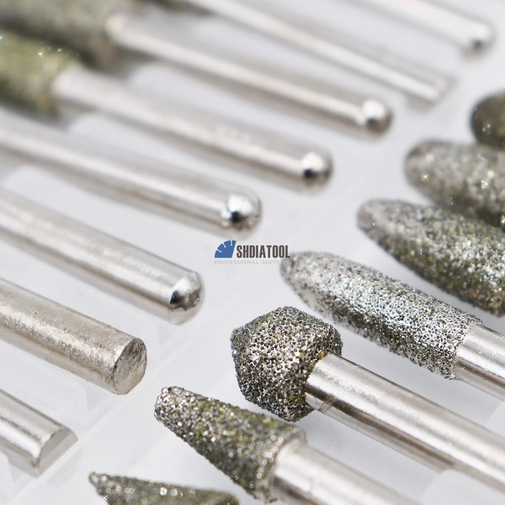 Whole set Electroplated Diamond Grinding Bits Grinding Heads Carving Bits Grinding Burrs for Granite Stone Concrete