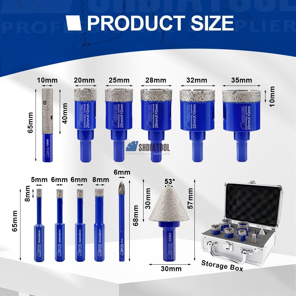 1Kit/12PCS 5-35MM Hexagonal Shank Vacuum Brazed Diamond Core Drill Bit Set Diamond Hole Saw Drill Bit