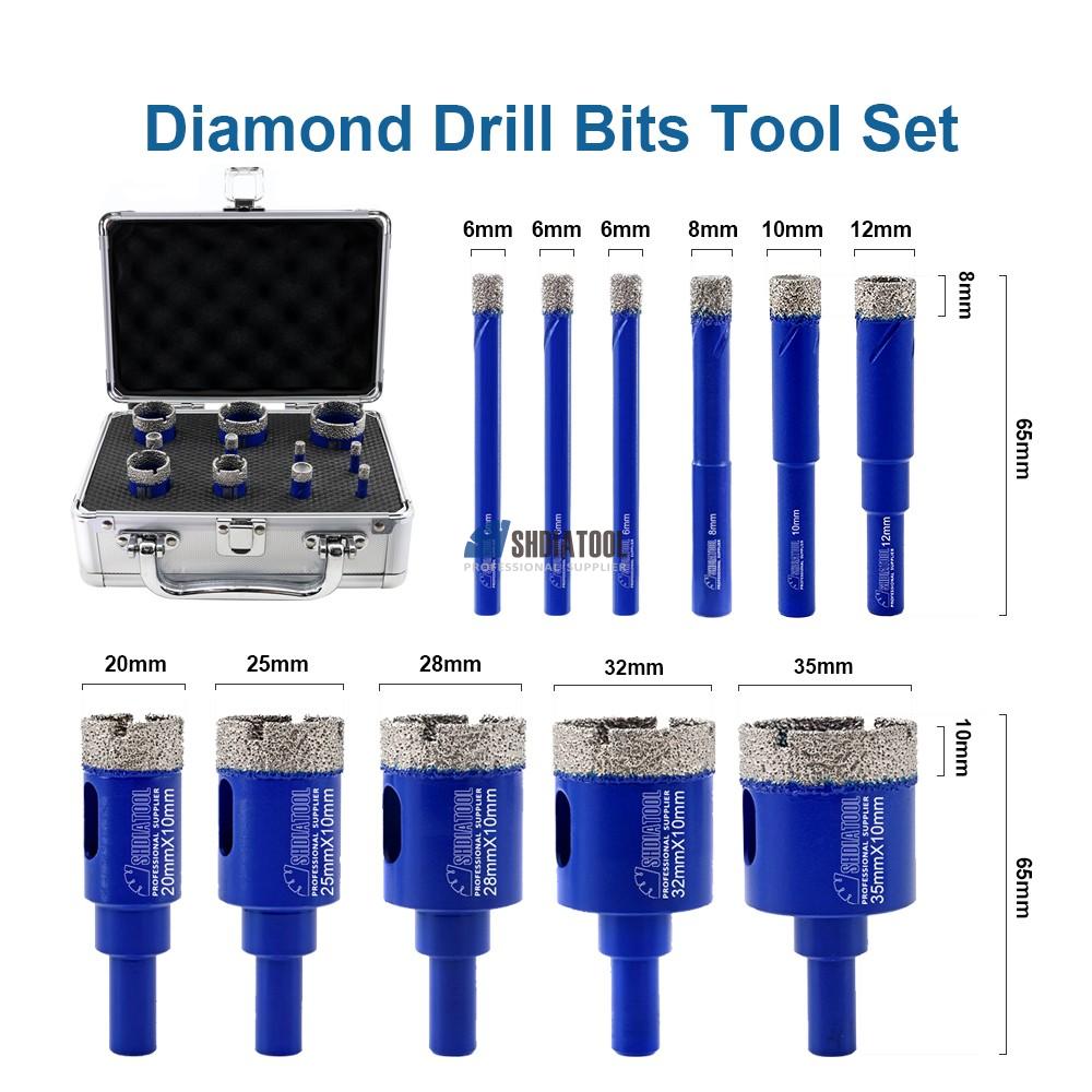 11PCS/Set 6-35mm Round Shank Diamond Hole Saw Diamond Drill Bit Kit Brazed Drilling Bit for Granite Stone Marble Tile Cutter