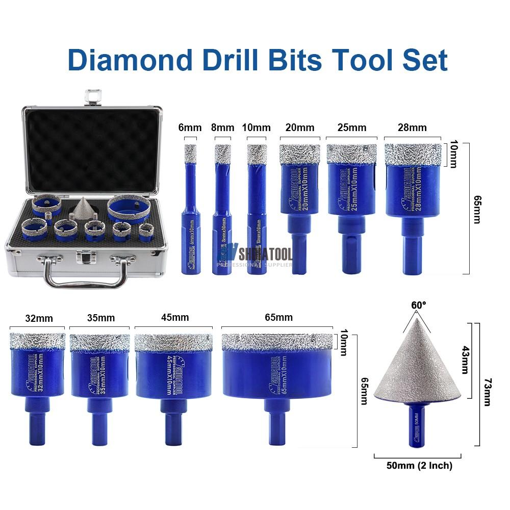 11pcs Triangle Shank Vacuum Brazed Crown Diamond Core Drill Bits Chamfer Set Diamond Hole Saw Kit Tile Hole Cutter for Marble