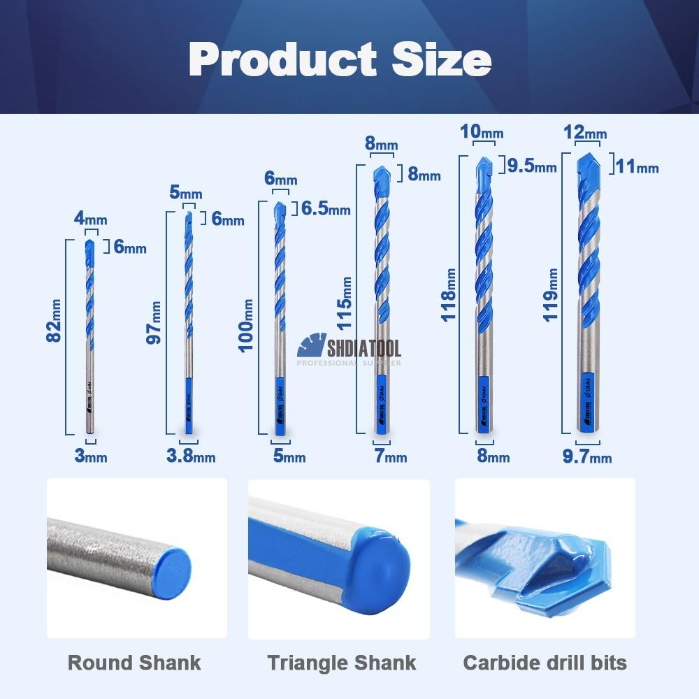 5-12mm Triangle Shank Tungsten Carbide Drill Bit Hard Alloy Twist Drill Bits Electric Hammer Drill Bit For Concrete Masonry