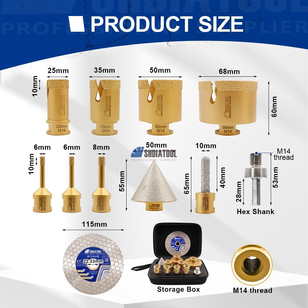 1Set/11PCS 6-68MM Vacuum Brazed Diamond Core Drill Bit /10MM Finger Milling Bit Cutter / 2