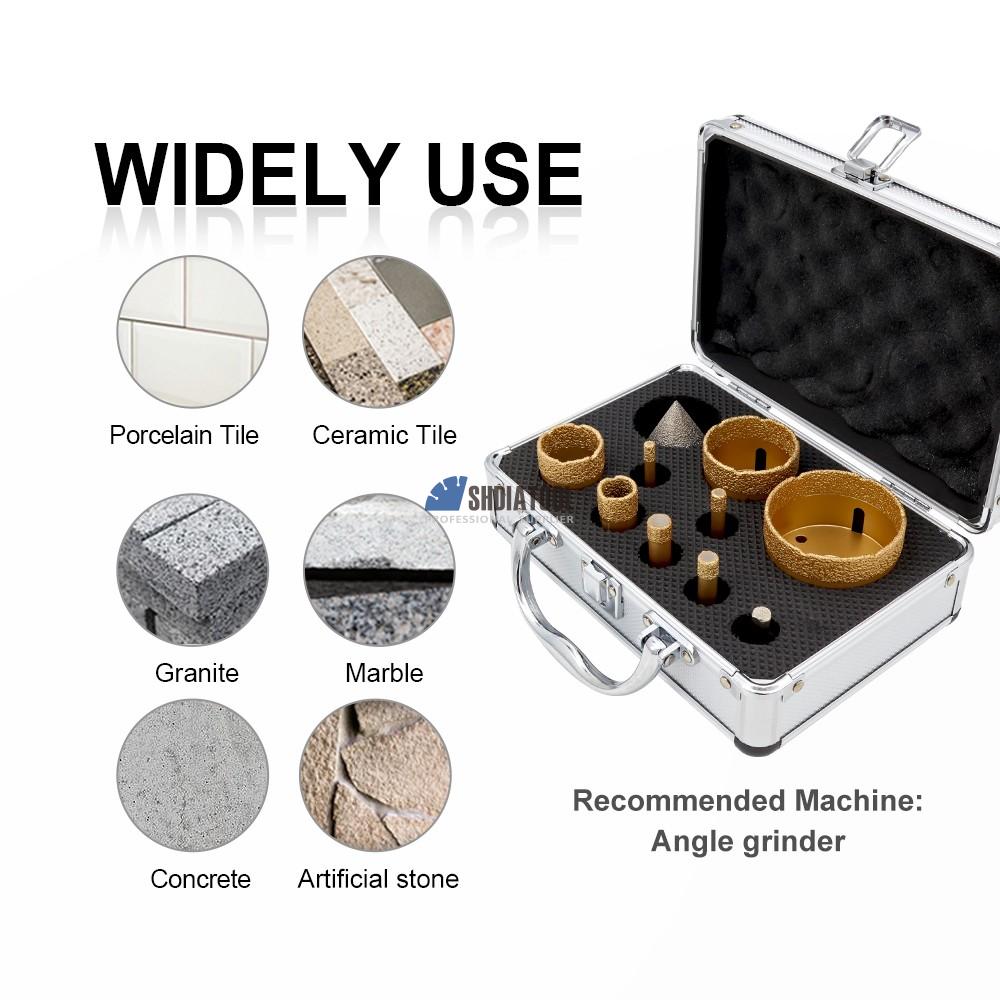 1set/10pcs Diamond Vacuum Brazed Diamond Core Drill Bit Hole Saw Hole Cutter Kit Chamfer Beveling Bit Set for Tile Marble