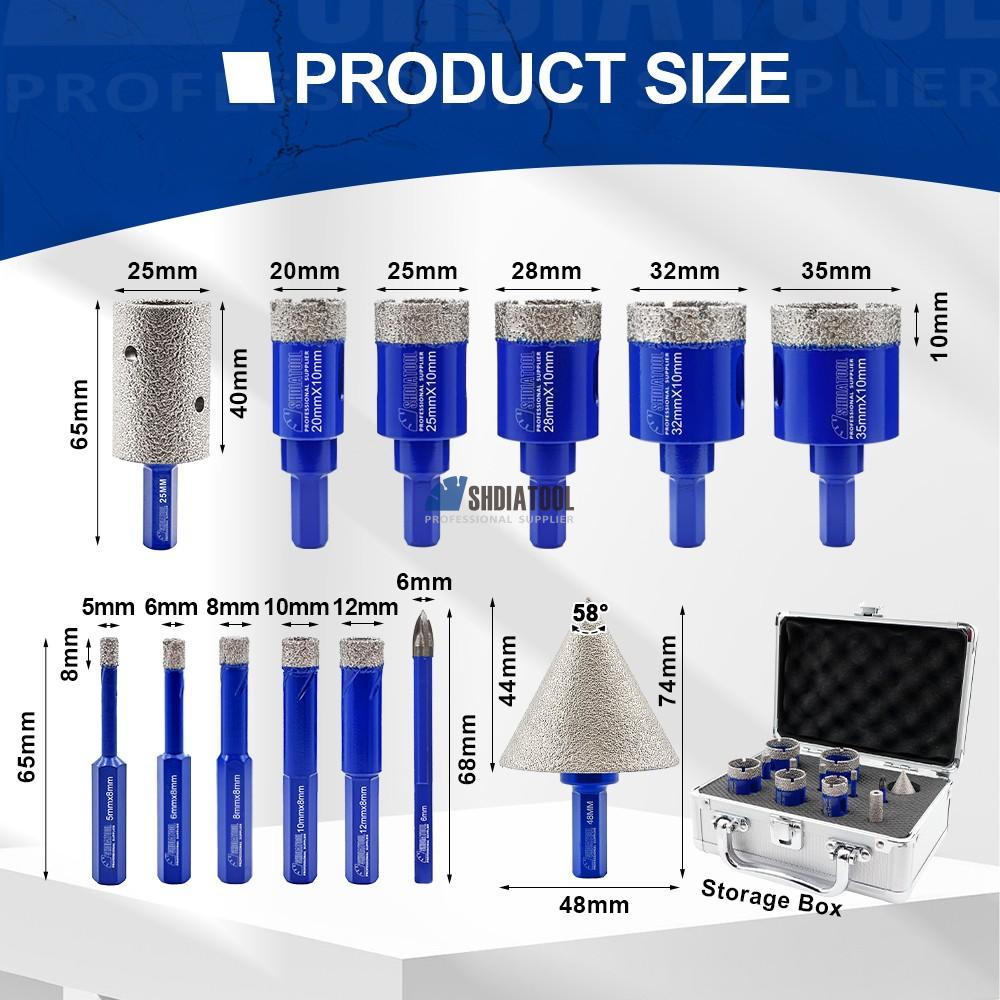 13PCS 5-35MM Vacuum Brazed Diamond Core Drill Bits Set Hex Shank Manufacturer Hole Cutter for Tile Marble Granite Ceramic