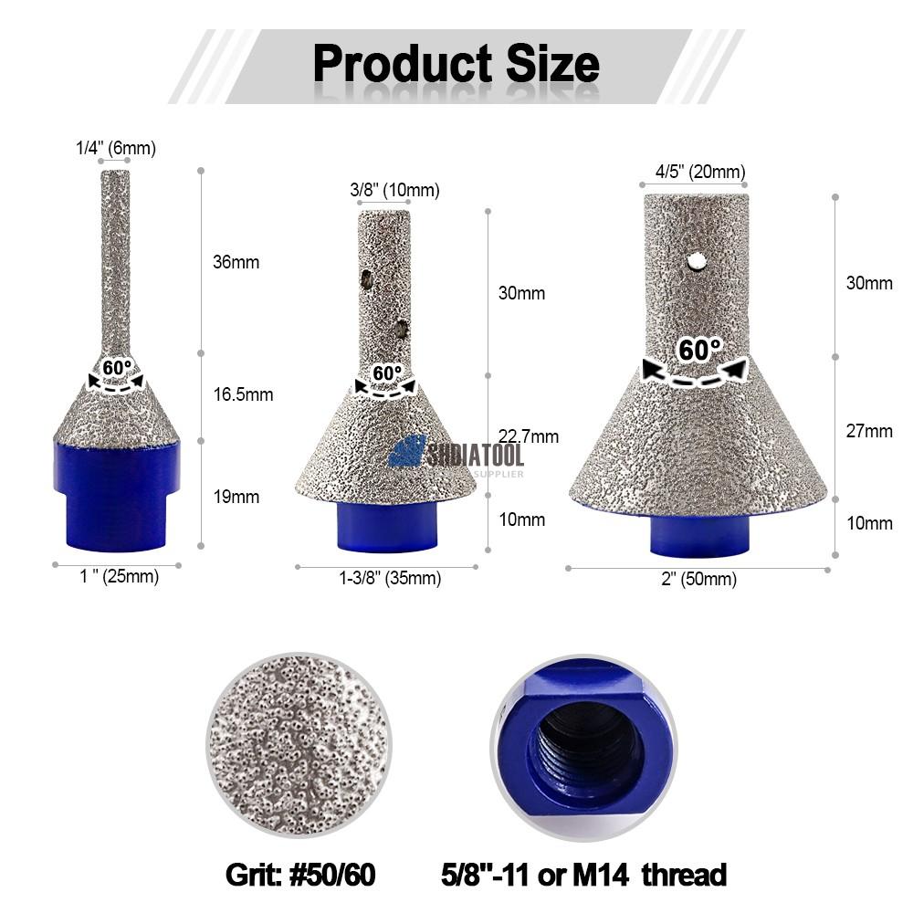 6/10/20mm Vacuum Brazed Diamond Finger Milling Cutter Chamfer Beveling Bit For Enlarging Hole Tile Granite Marble