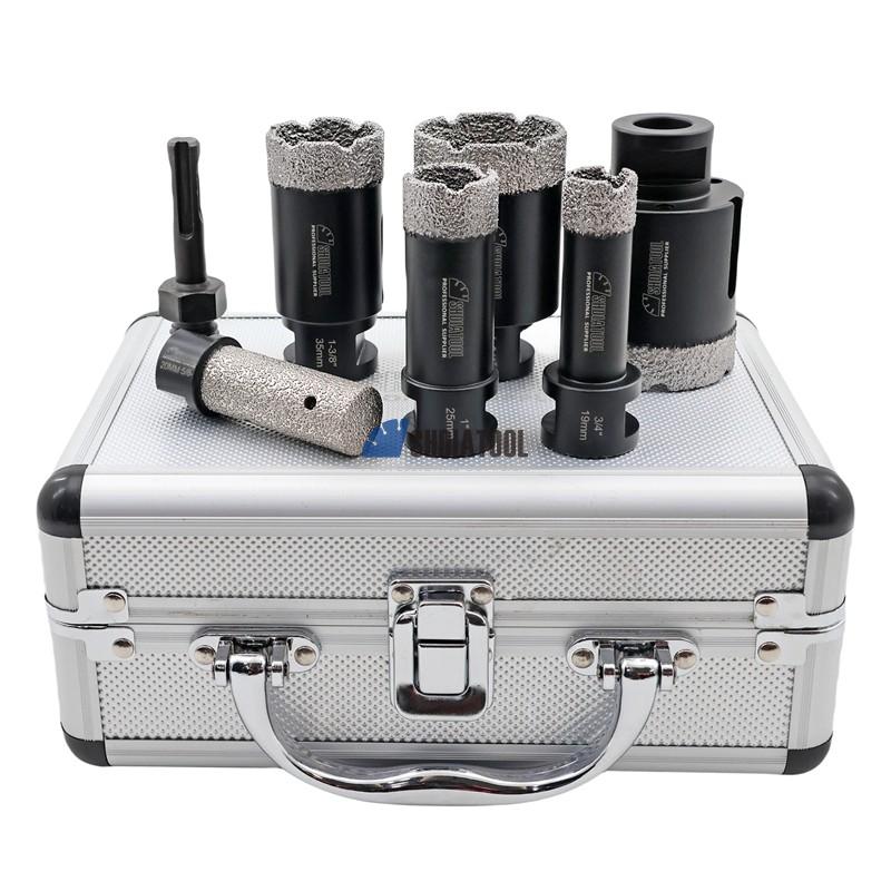 Dia 19+25+35+45+51mm Vacuum Brazed Drilling Core Bits +Diamond Finger Milling Bit+5/8''-11 to SDS Adapter Set