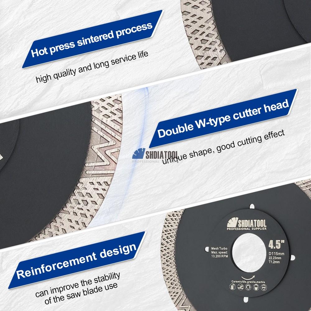 4.5inch Super Thin W-Mesh Turbo Diamond Saw Blade Tile Cutter Reinforced Cutting Disc Cutting Wheel for Tile Marble Granite